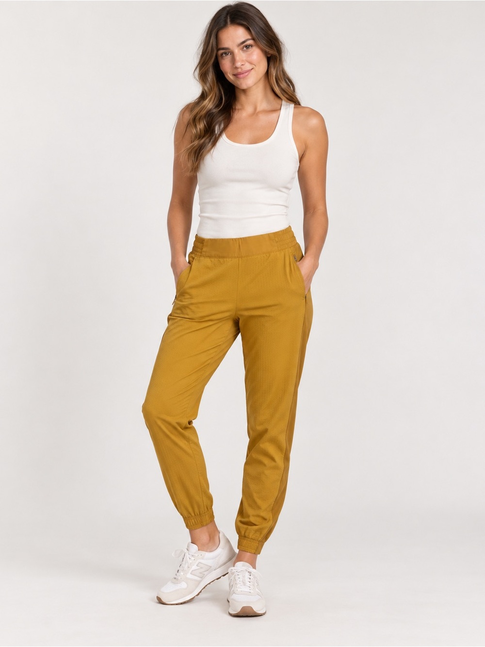 Athleta Textured Brooklyn Jogger Pants Women Size 4 Mustard Gold Ankle Pockets